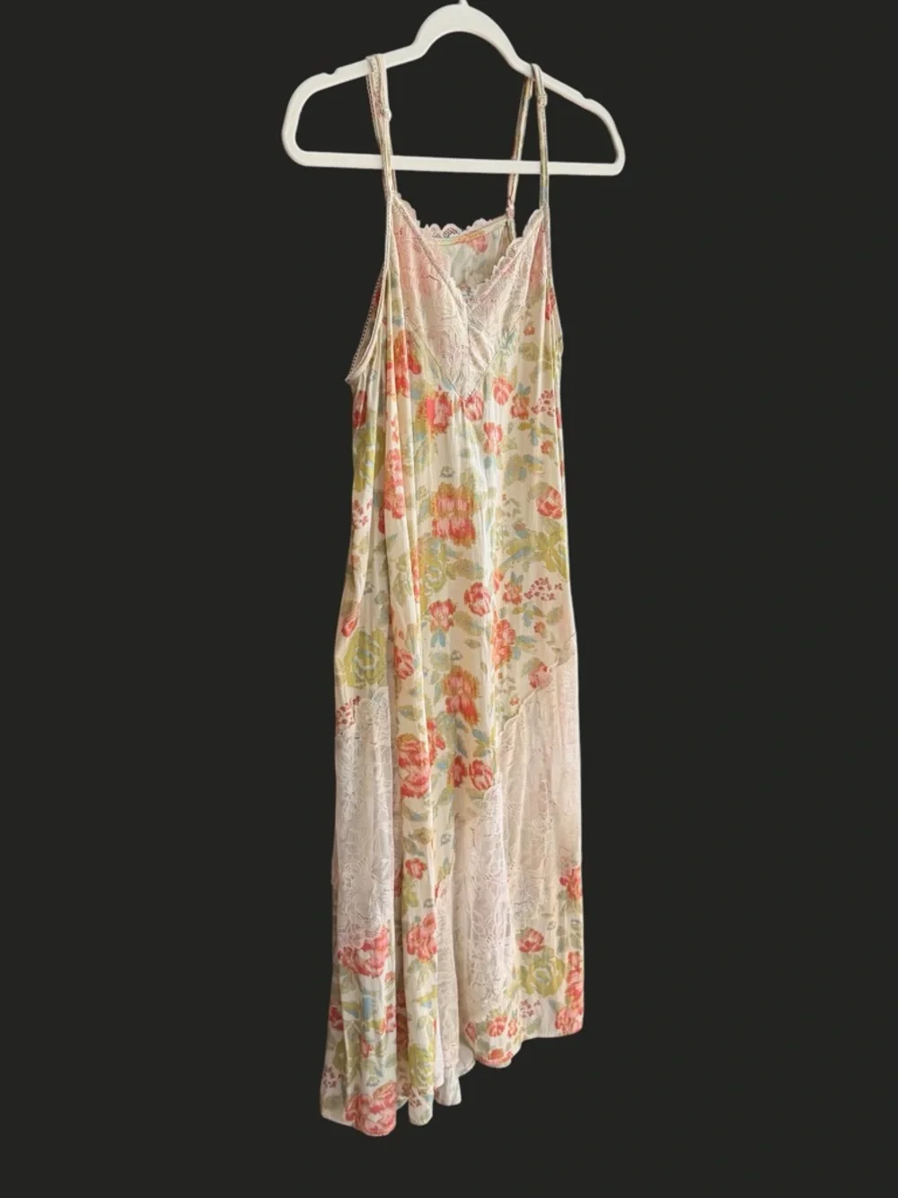 FREE PEOPLE‎ First Date Slip Dress Floral Lace Satin Cream S